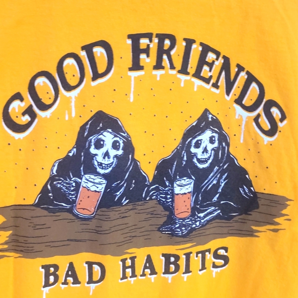 Fresh Vibes Good Friends Bad Habits Yellow T-Shirt Large